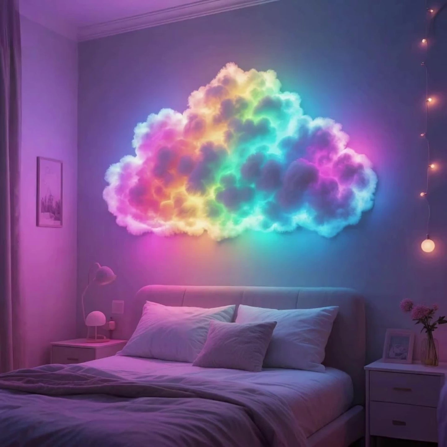 AJK 3D Thunder Cloud Night Light with Music Sync Mode - Smart RGB LED Cloud-Shaped String Lights, USB-Powered Wall/Ceiling Mount for Bedroom, Gaming Room & Party Decor, Dreamy Ambiance Lighting, Cloud Lights for Bedroom, Bedr