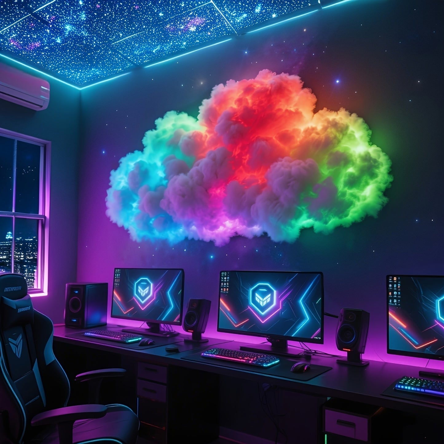 AJK 3D Thunder Cloud Night Light with Music Sync Mode - Smart RGB LED Cloud-Shaped String Lights, USB-Powered Wall/Ceiling Mount for Bedroom, Gaming Room & Party Decor, Dreamy Ambiance Lighting, Cloud Lights for Bedroom, Bedr