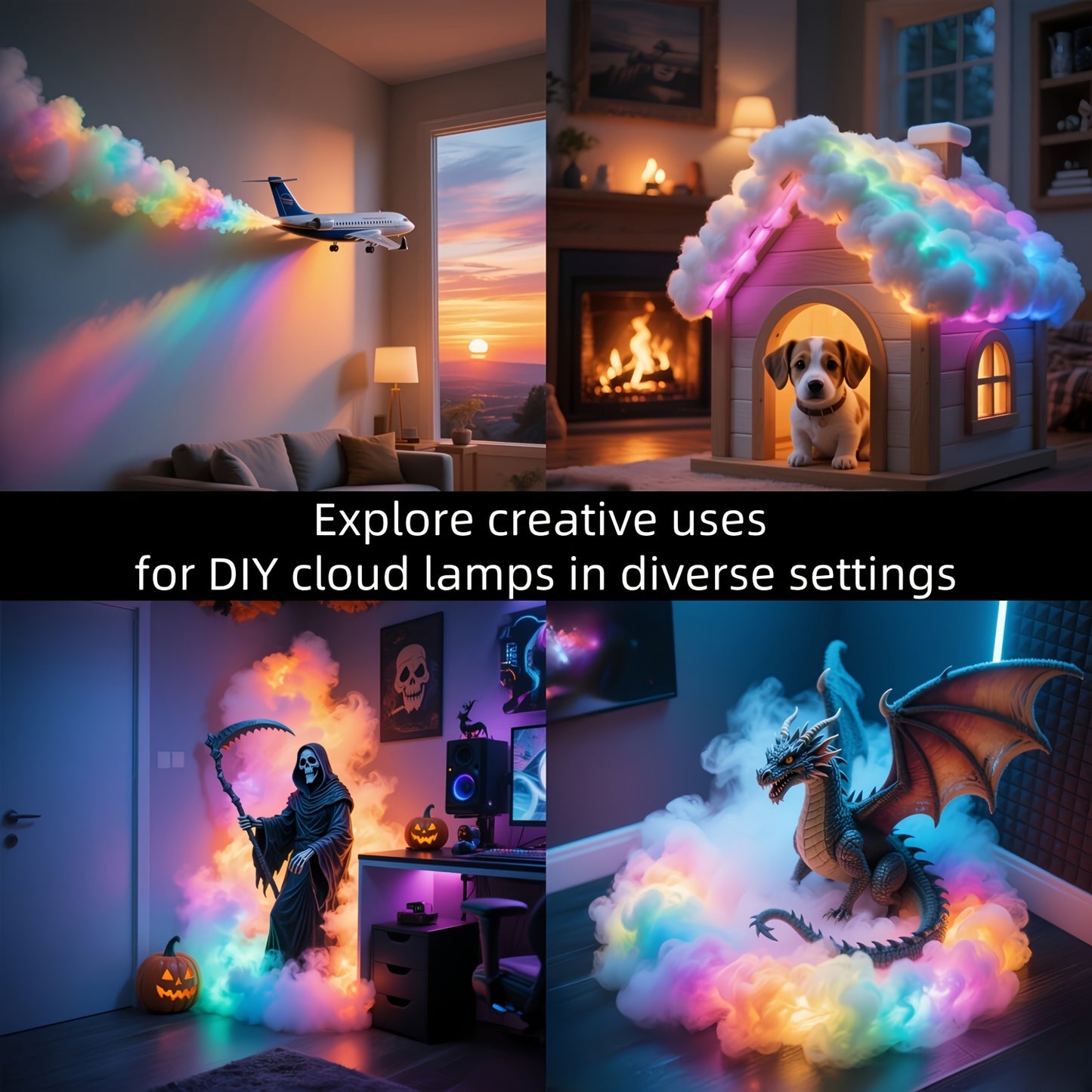 AJK 3D Thunder Cloud Night Light with Music Sync Mode - Smart RGB LED Cloud-Shaped String Lights, USB-Powered Wall/Ceiling Mount for Bedroom, Gaming Room & Party Decor, Dreamy Ambiance Lighting, Cloud Lights for Bedroom, Bedr