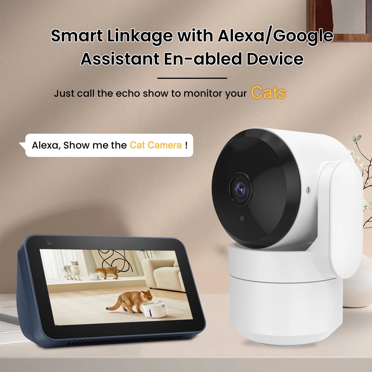 Caméra WiFi Tuya 1080P Intérieure 360° PTZ, Moniteur Bébé et Animaux, Vision Nocturne IR, Détection IA, Caméra de Surveillance IP P2P avec Google Alexa
