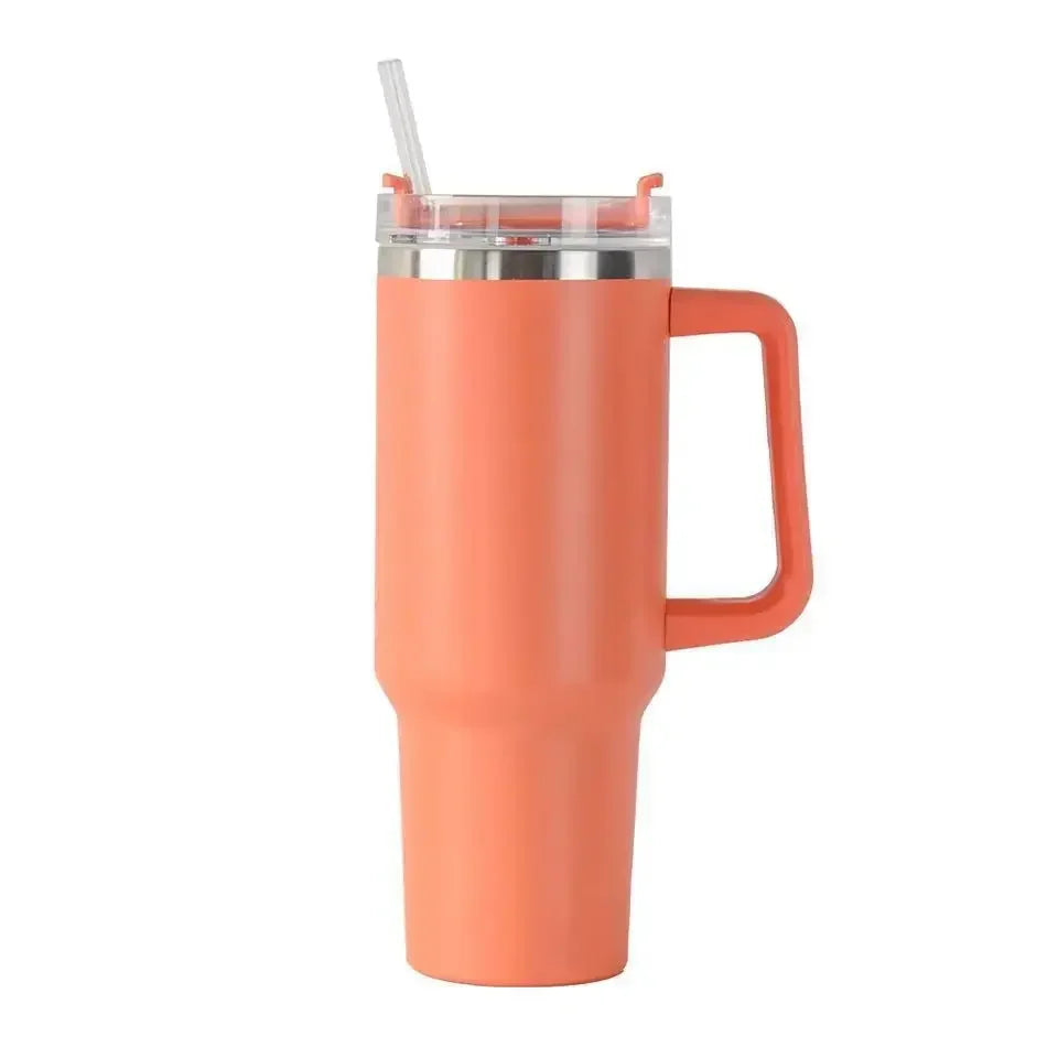Gobelet isotherme 40 oz en acier inoxydable (Grande capacité avec poignée et paille – double paroi – idéal pour la voiture ou les voyages)