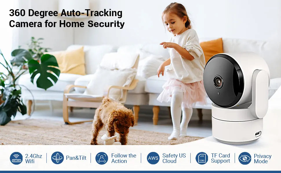Caméra WiFi Tuya 1080P Intérieure 360° PTZ, Moniteur Bébé et Animaux, Vision Nocturne IR, Détection IA, Caméra de Surveillance IP P2P avec Google Alexa