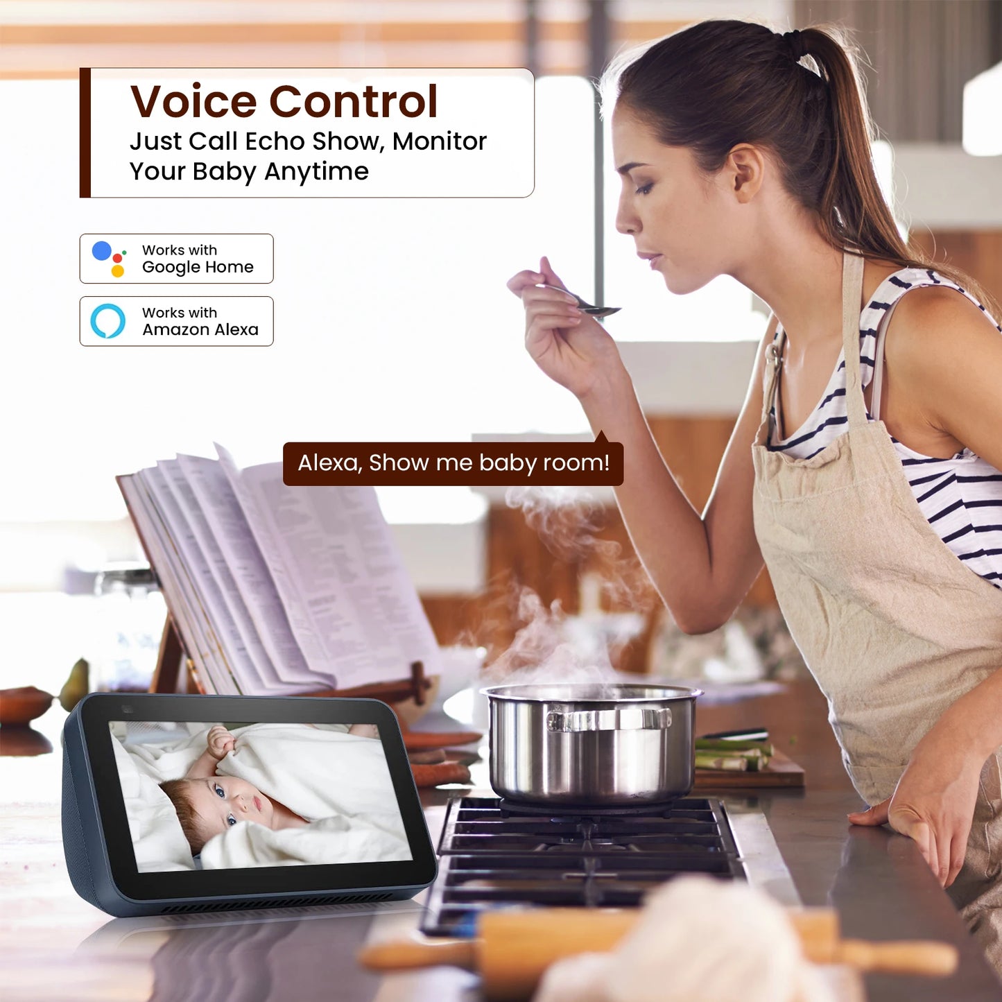 Caméra WiFi Tuya 1080P Intérieure 360° PTZ, Moniteur Bébé et Animaux, Vision Nocturne IR, Détection IA, Caméra de Surveillance IP P2P avec Google Alexa