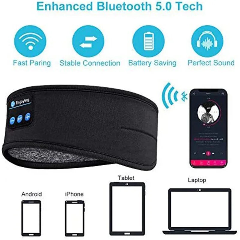 Écouteurs Bluetooth sans fil, haut-parleur sans fil, casque musical, bandeau de sport avec musique intégrée sur le côté pour dormir, masque pour les yeux, casque de voyage