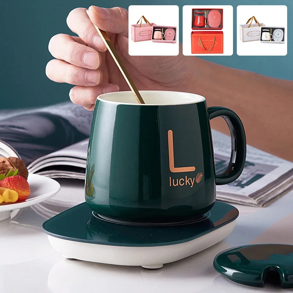 Mug à café intelligent chauffant à 55℃, tasse électrique en céramique 400 ml pour chauffer le lait et le thé, ensemble de tasses multifonctions avec thermostat, idéal comme cadeau