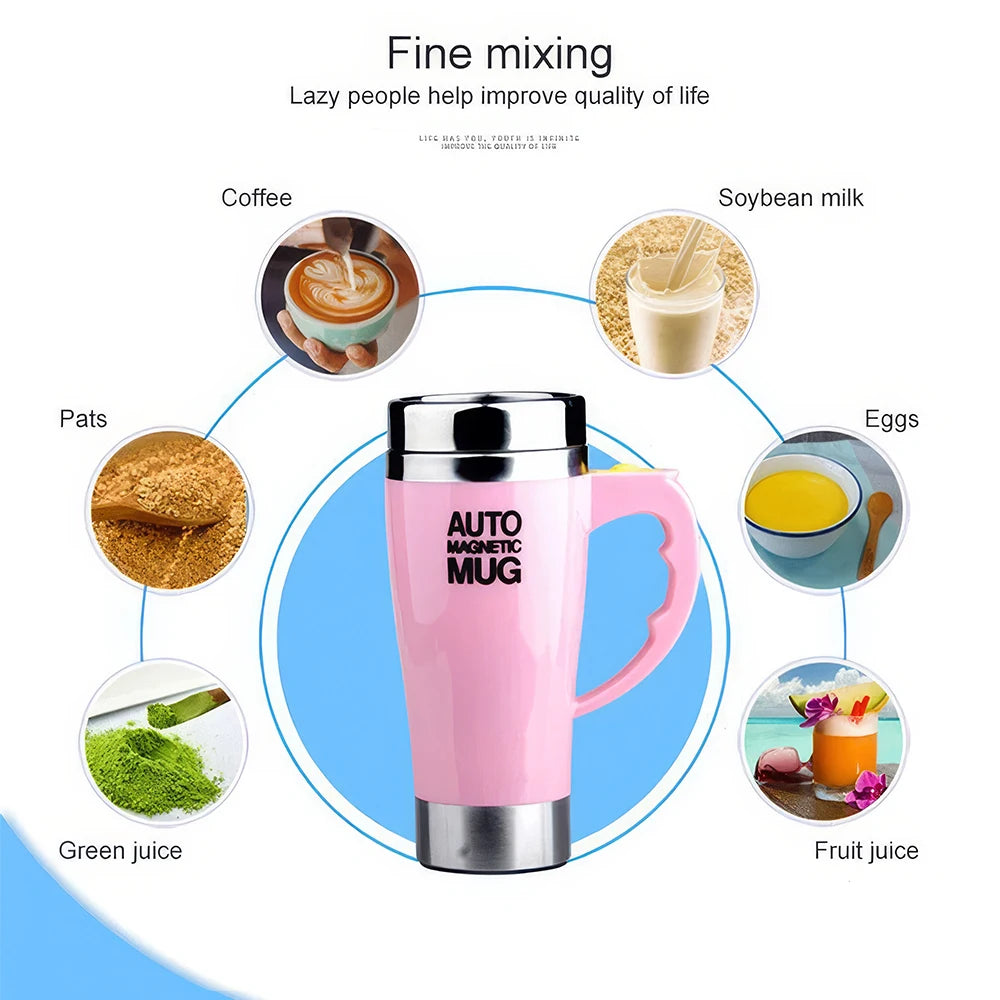 Mug magnétique automatique auto-mélangeur (Tasse à café électrique à mélange magnétique automatique, tasse à jus/lait auto-mélangeante, acier inoxydable, 401-500 ml)