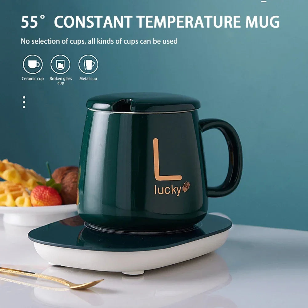 Mug à café intelligent chauffant à 55℃, tasse électrique en céramique 400 ml pour chauffer le lait et le thé, ensemble de tasses multifonctions avec thermostat, idéal comme cadeau