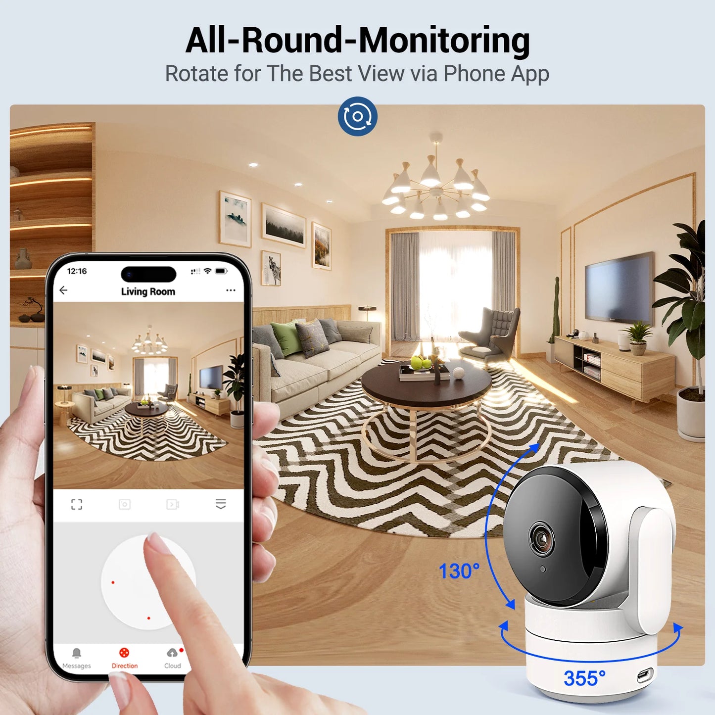 Caméra WiFi Tuya 1080P Intérieure 360° PTZ, Moniteur Bébé et Animaux, Vision Nocturne IR, Détection IA, Caméra de Surveillance IP P2P avec Google Alexa