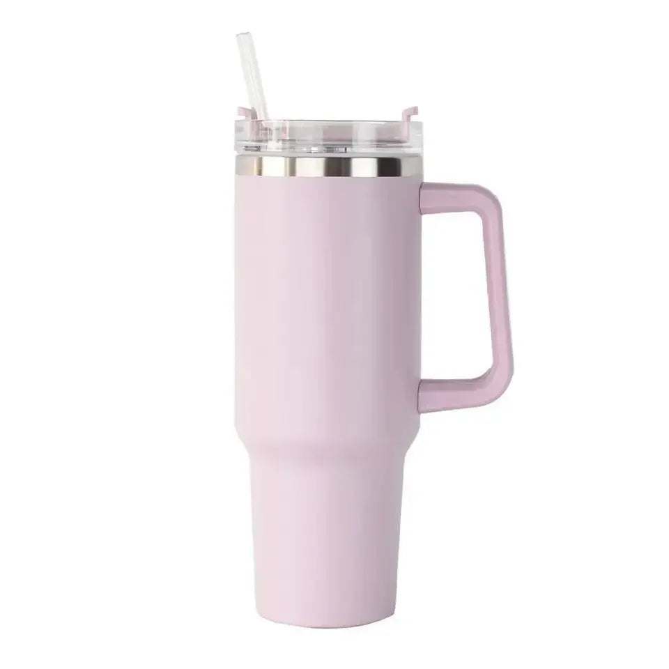 Gobelet isotherme 40 oz en acier inoxydable (Grande capacité avec poignée et paille – double paroi – idéal pour la voiture ou les voyages)