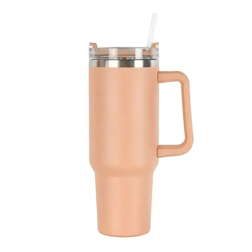 Gobelet isotherme 40 oz en acier inoxydable (Grande capacité avec poignée et paille – double paroi – idéal pour la voiture ou les voyages)