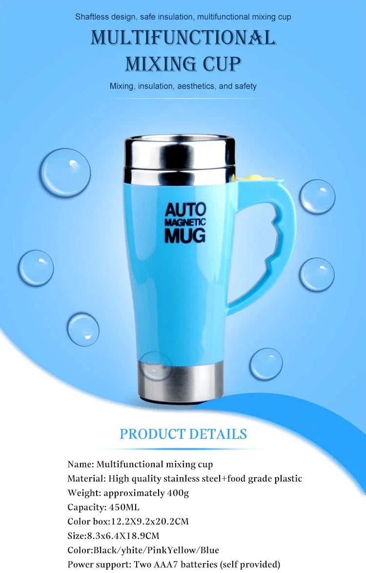 Mug magnétique automatique auto-mélangeur (Tasse à café électrique à mélange magnétique automatique, tasse à jus/lait auto-mélangeante, acier inoxydable, 401-500 ml)