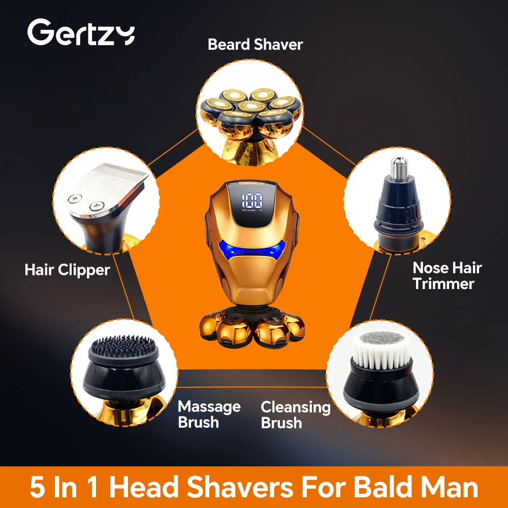 LED digital electric shaver set - nose hair trimmer, hair clipper, cleaning brush, exfoliating brush