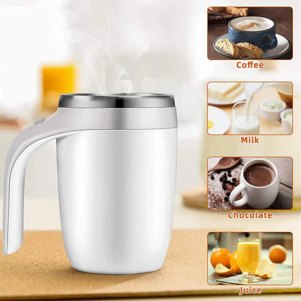 Tasse de voyage agitatrice 380 ml, tasse de voyage magnétique auto-agitante, tasse électrique étanche rotative pour mélanger l'eau au sucre brun.