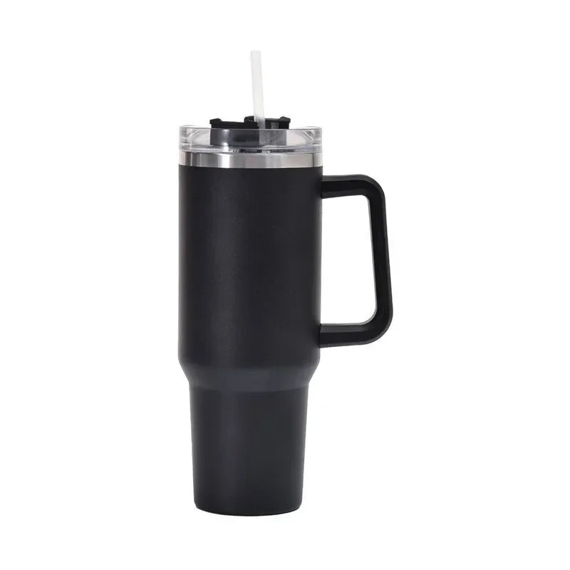 Gobelet isotherme 40 oz en acier inoxydable (Grande capacité avec poignée et paille – double paroi – idéal pour la voiture ou les voyages)