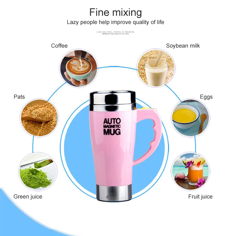 Mug magnétique automatique auto-mélangeur (Tasse à café électrique à mélange magnétique automatique, tasse à jus/lait auto-mélangeante, acier inoxydable, 401-500 ml)