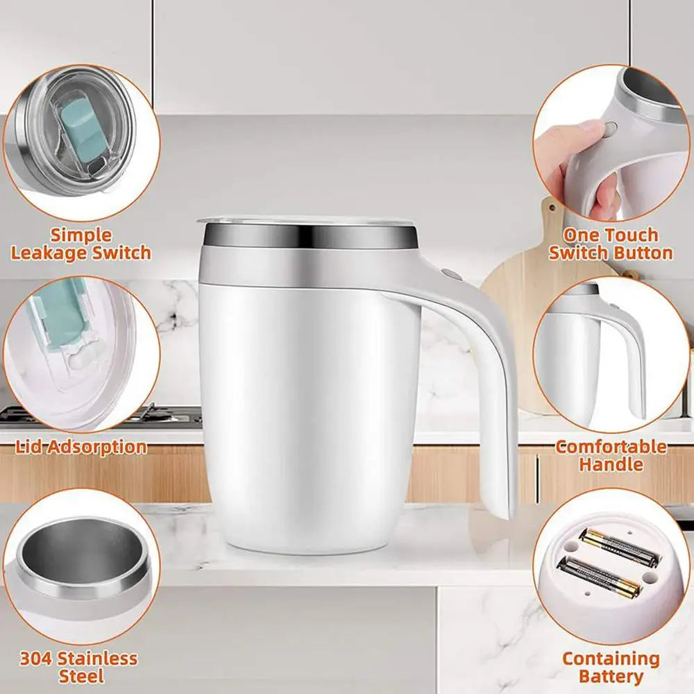 Tasse de voyage agitatrice 380 ml, tasse de voyage magnétique auto-agitante, tasse électrique étanche rotative pour mélanger l'eau au sucre brun.