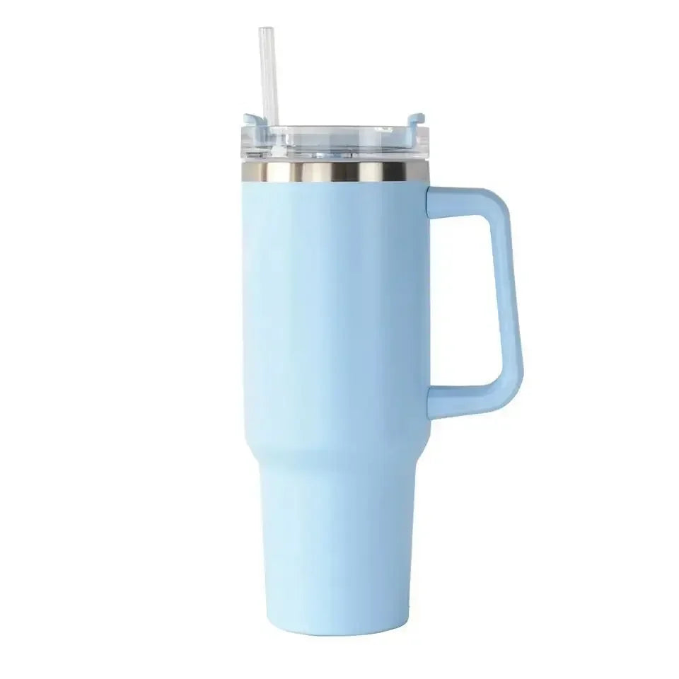 Gobelet isotherme 40 oz en acier inoxydable (Grande capacité avec poignée et paille – double paroi – idéal pour la voiture ou les voyages)