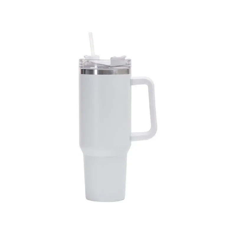 Gobelet isotherme 40 oz en acier inoxydable (Grande capacité avec poignée et paille – double paroi – idéal pour la voiture ou les voyages)
