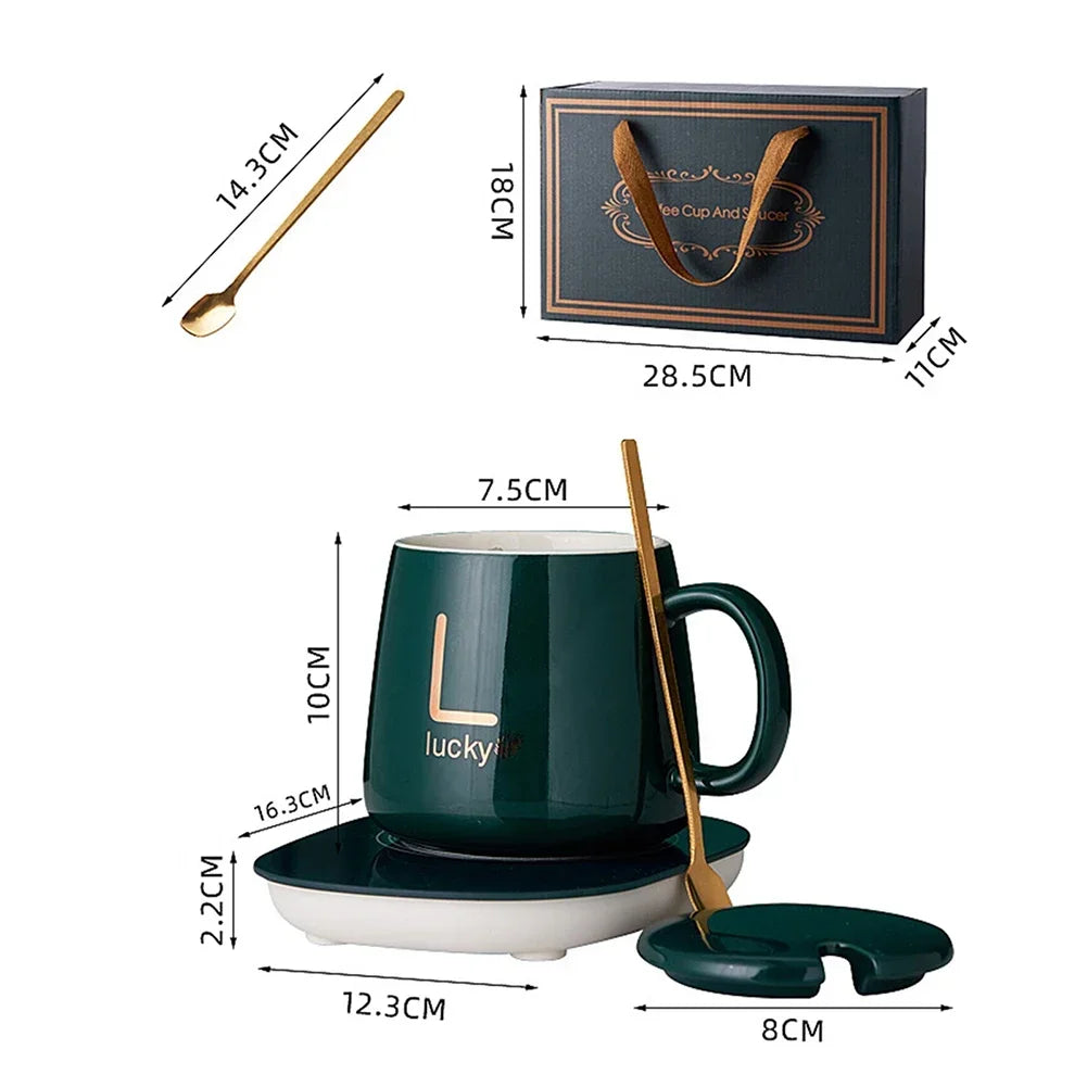Mug à café intelligent chauffant à 55℃, tasse électrique en céramique 400 ml pour chauffer le lait et le thé, ensemble de tasses multifonctions avec thermostat, idéal comme cadeau