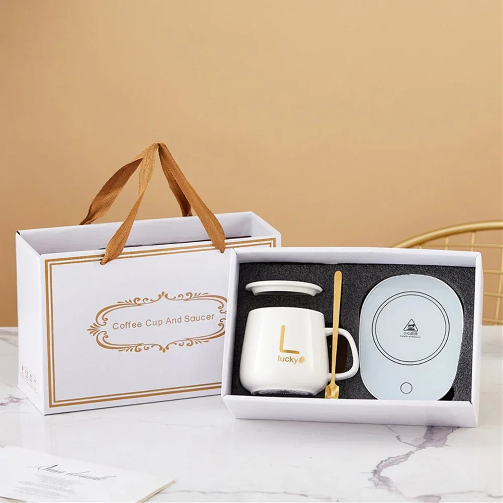 Mug à café intelligent chauffant à 55℃, tasse électrique en céramique 400 ml pour chauffer le lait et le thé, ensemble de tasses multifonctions avec thermostat, idéal comme cadeau