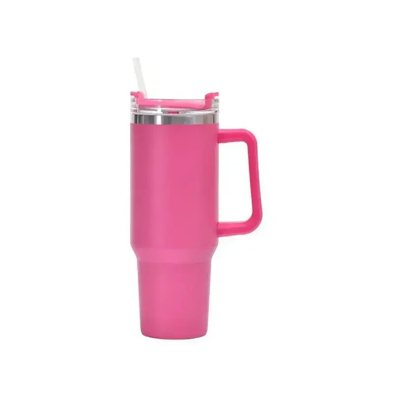 Gobelet isotherme 40 oz en acier inoxydable (Grande capacité avec poignée et paille – double paroi – idéal pour la voiture ou les voyages)
