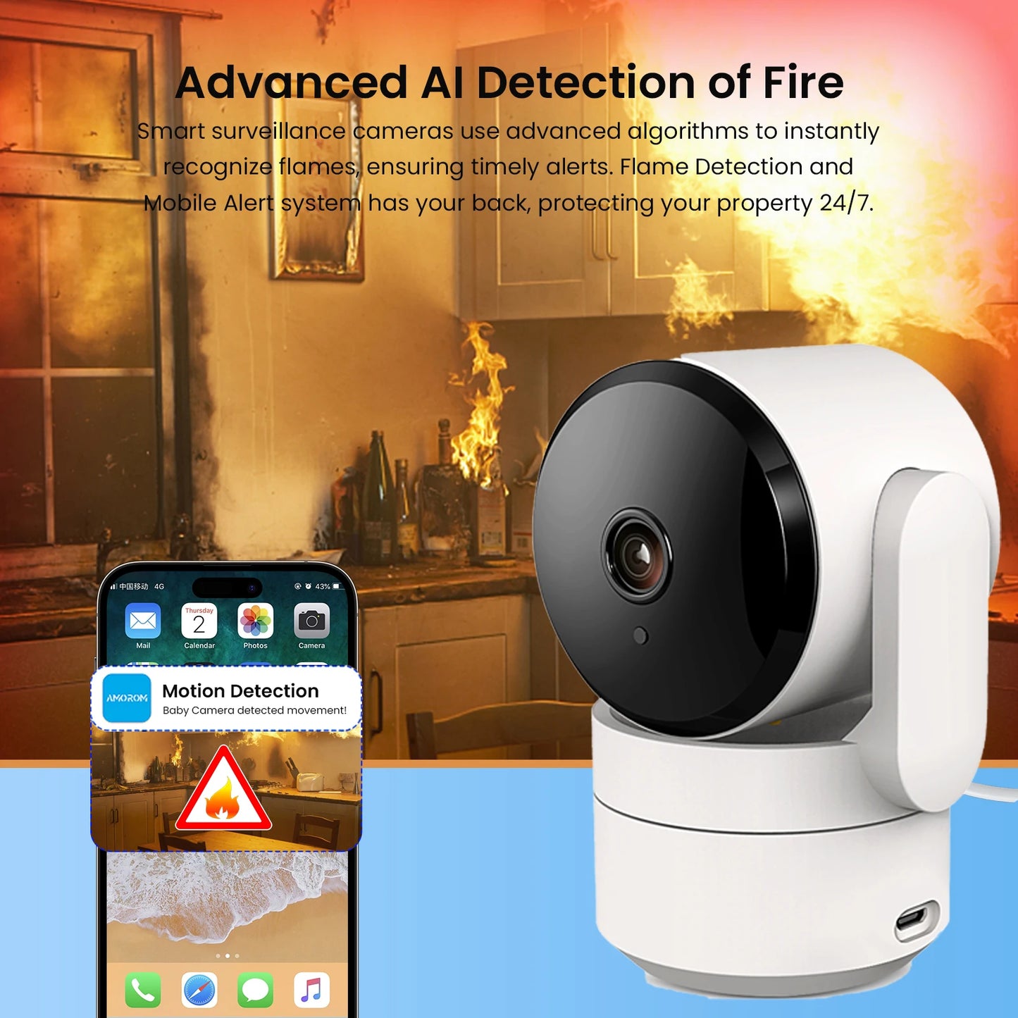 Caméra WiFi Tuya 1080P Intérieure 360° PTZ, Moniteur Bébé et Animaux, Vision Nocturne IR, Détection IA, Caméra de Surveillance IP P2P avec Google Alexa
