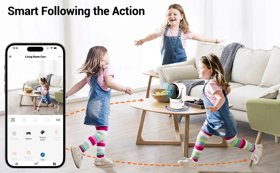 Caméra WiFi Tuya 1080P Intérieure 360° PTZ, Moniteur Bébé et Animaux, Vision Nocturne IR, Détection IA, Caméra de Surveillance IP P2P avec Google Alexa