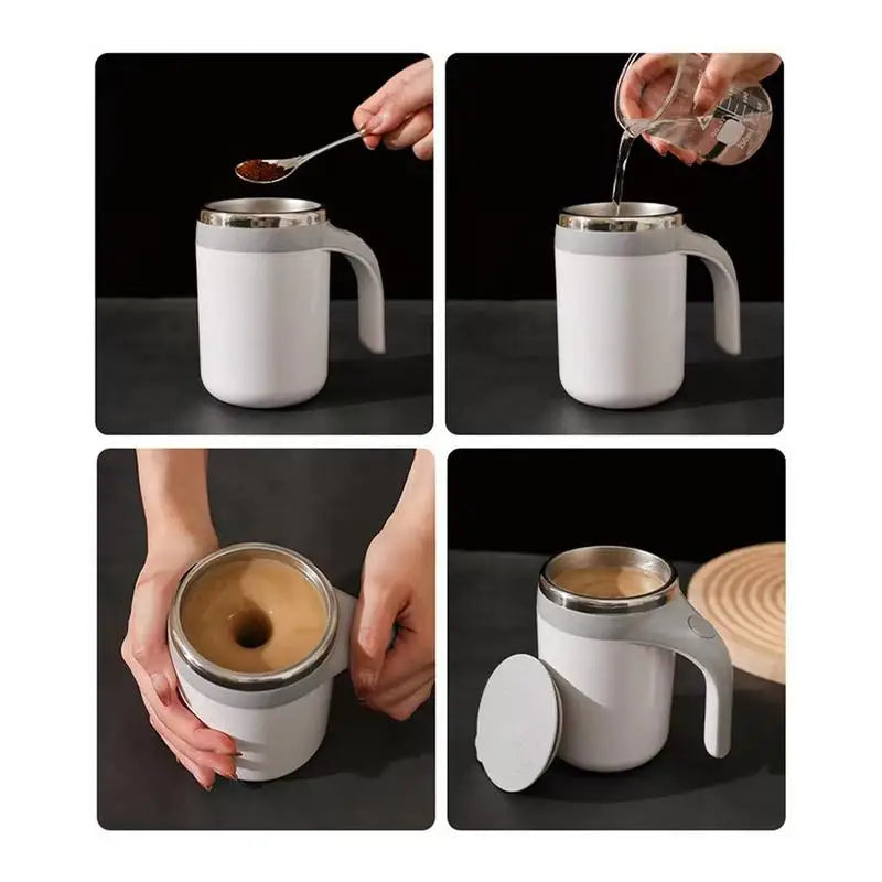 Tasse de voyage agitatrice 380 ml, tasse de voyage magnétique auto-agitante, tasse électrique étanche rotative pour mélanger l'eau au sucre brun.