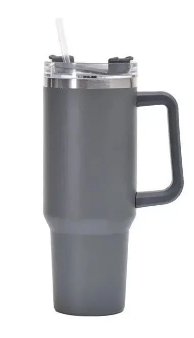 Gobelet isotherme 40 oz en acier inoxydable (Grande capacité avec poignée et paille – double paroi – idéal pour la voiture ou les voyages)