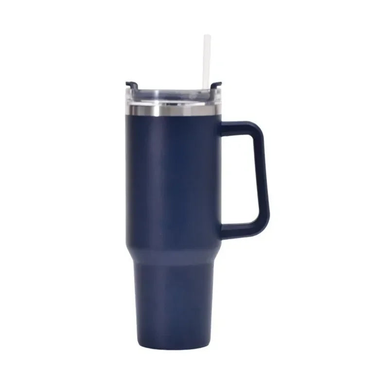 Gobelet isotherme 40 oz en acier inoxydable (Grande capacité avec poignée et paille – double paroi – idéal pour la voiture ou les voyages)