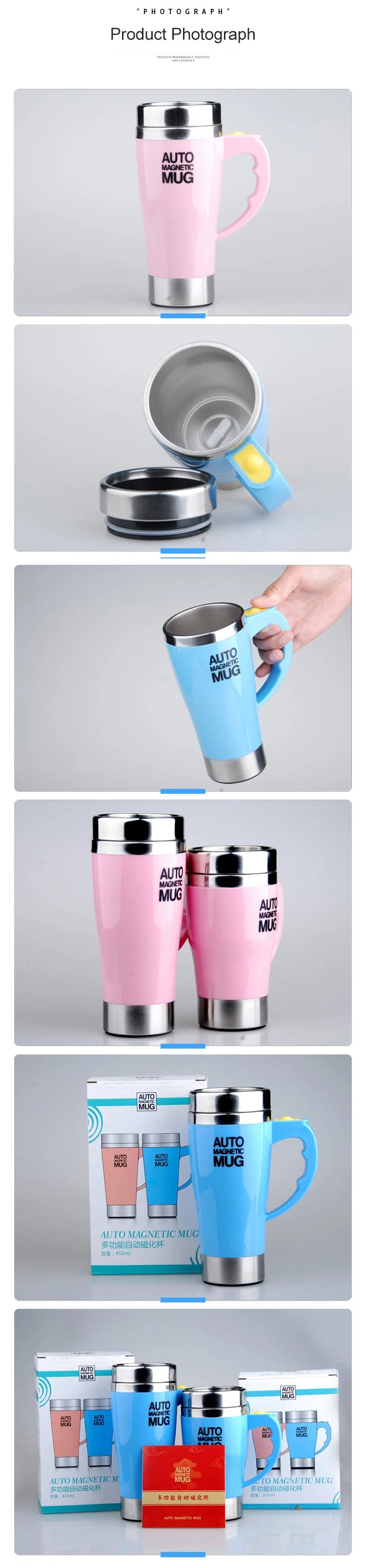 Mug magnétique automatique auto-mélangeur (Tasse à café électrique à mélange magnétique automatique, tasse à jus/lait auto-mélangeante, acier inoxydable, 401-500 ml)