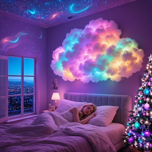 AJK 3D Thunder Cloud Night Light with Music Sync Mode - Smart RGB LED Cloud-Shaped String Lights, USB-Powered Wall/Ceiling Mount for Bedroom, Gaming Room & Party Decor, Dreamy Ambiance Lighting, Cloud Lights for Bedroom, Bedr