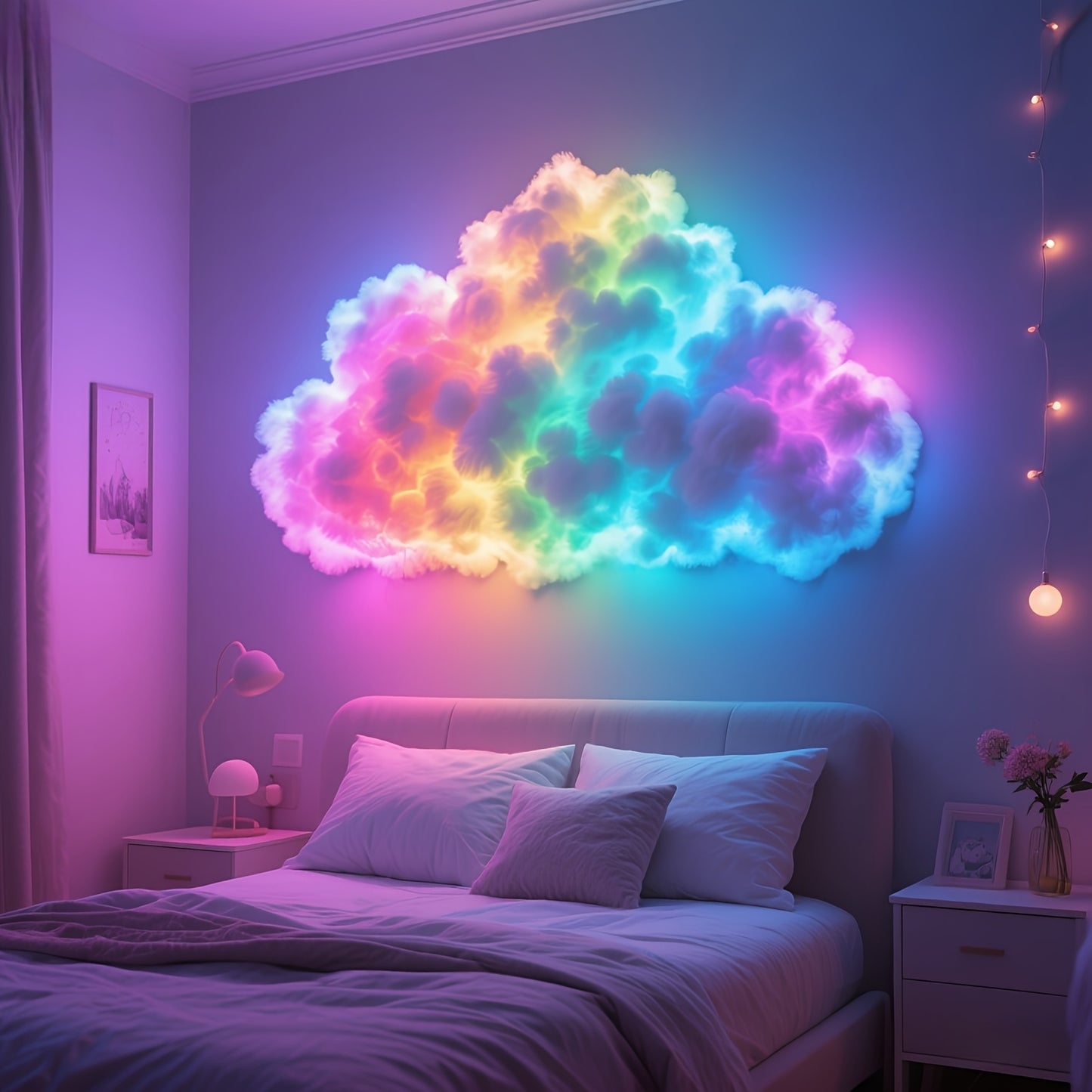 AJK 3D Thunder Cloud Night Light with Music Sync Mode - Smart RGB LED Cloud-Shaped String Lights, USB-Powered Wall/Ceiling Mount for Bedroom, Gaming Room & Party Decor, Dreamy Ambiance Lighting, Cloud Lights for Bedroom, Bedr