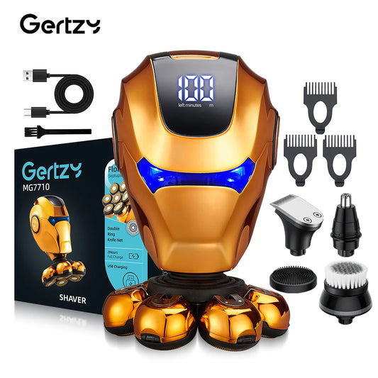 LED digital electric shaver set - nose hair trimmer, hair clipper, cleaning brush, exfoliating brush