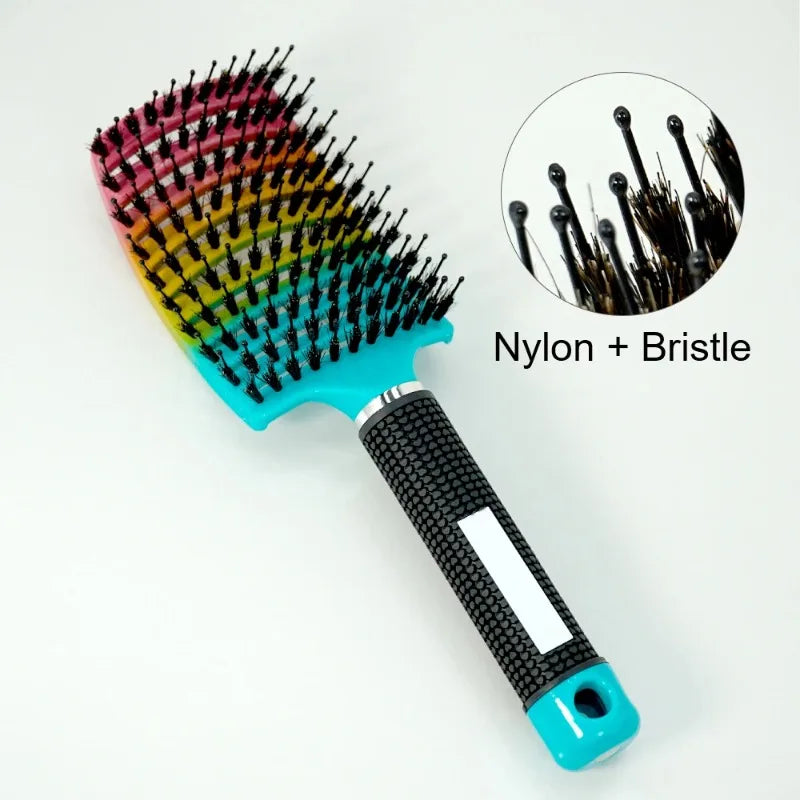 Detangling Hair Brush Women Bristle&Nylon Scalp Massage Comb Anti Static Wet Curly Hair Comb Hairdressing Combs Styling Tools