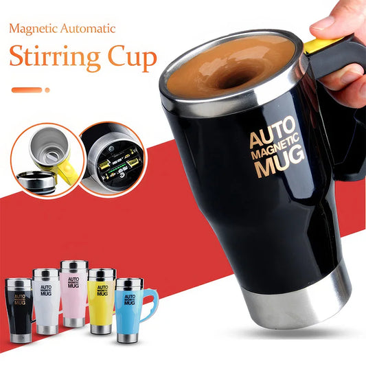 Mug magnétique automatique auto-mélangeur (Tasse à café électrique à mélange magnétique automatique, tasse à jus/lait auto-mélangeante, acier inoxydable, 401-500 ml)