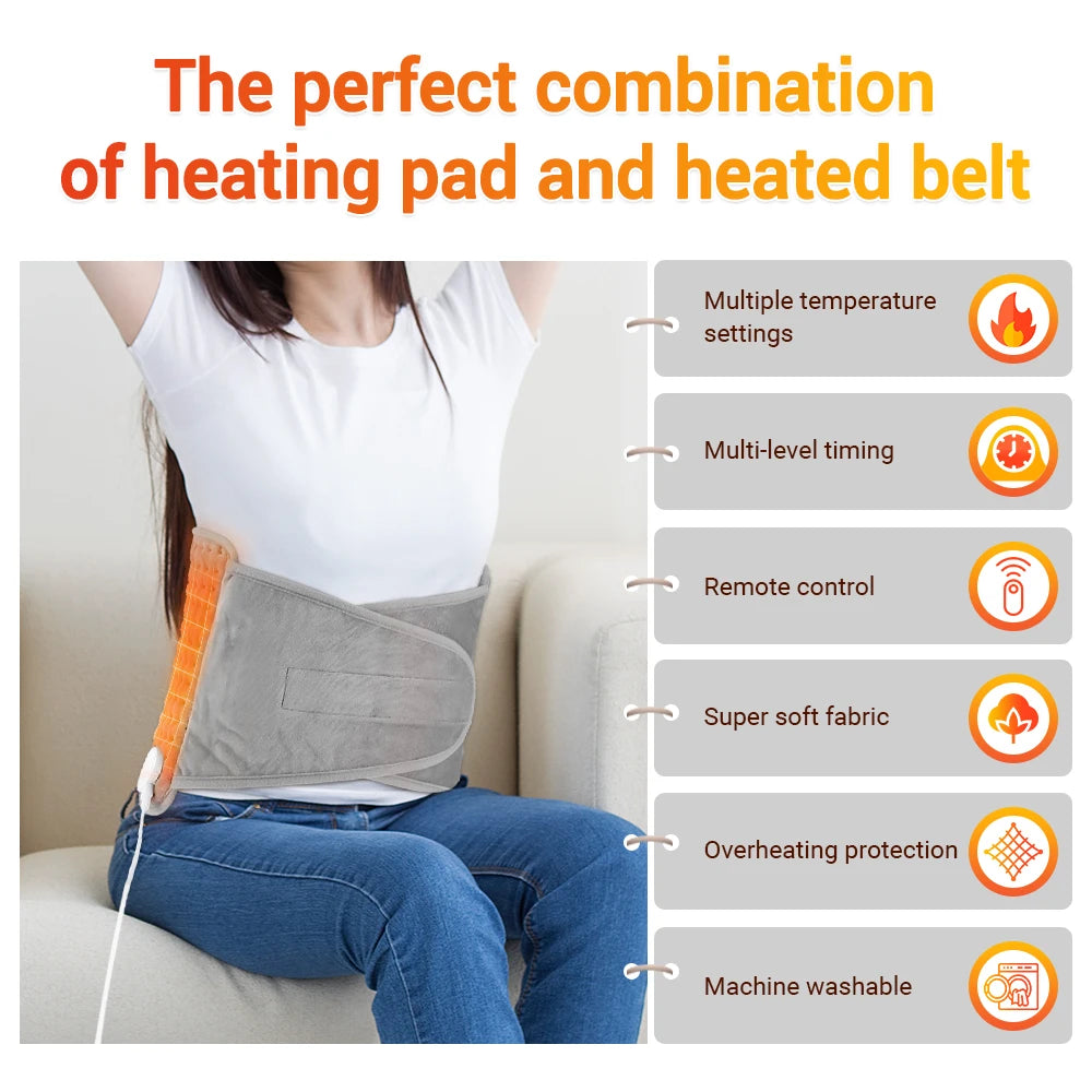 Ceinture chauffante électrique avec coussin chauffant Ceinture de soutien chauffante pour le dos, couverture chauffante pour bureau et maison, contrôle de la température, ceinture chauffante pour la taille, mains, jambes et abdomen.